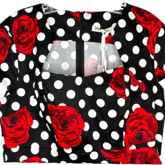 Grace Karin 1950s Polka Dot Roses Cotton Cap Sleeved Dress - Red/Black/White - L - Picture 4 of 10